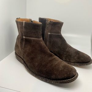 BED STU Handcrafted Brown Distressed Suede Ankle Boots with Round Toe Size 9